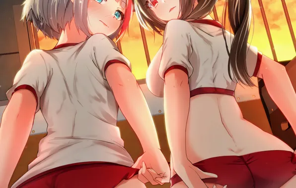 Sexy, ass, shorts, long hair, girls, brown hair, anime, beautiful