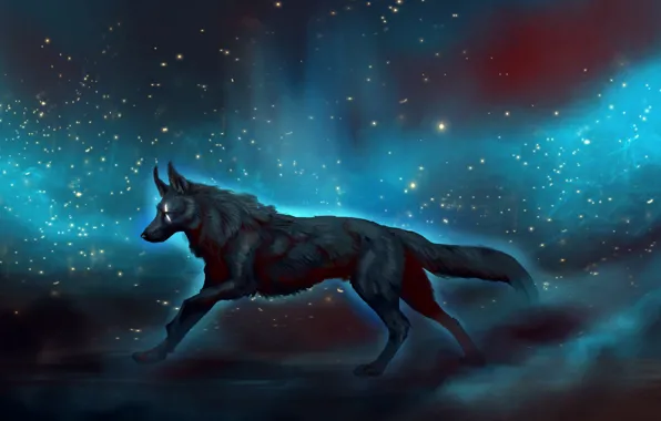 Картинка космос, фантастика, волк, by JadeMere