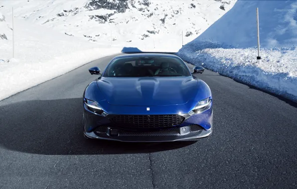 Феррари, Синяя, Ferrari, Blue, Front, Суперкар, Supercar, Передок