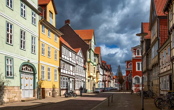 Небо, улица, здания, дома, Германия, Wolfenbüttel