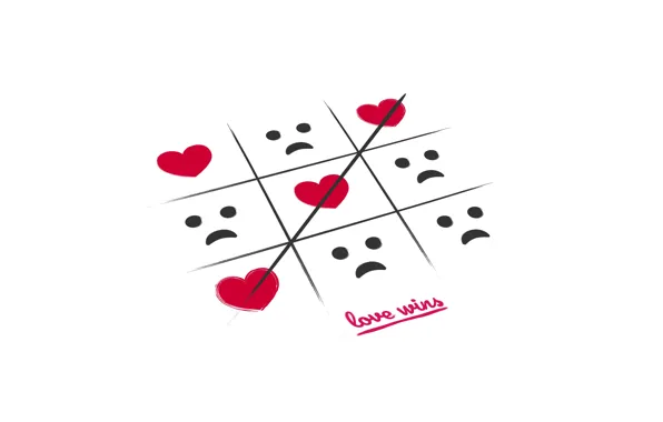 Картинка сердечки, игра, крестики-нолики, выигрывает любовь