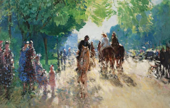 Пейзаж, картина, Пьер Эжен Монтезин, Pierre-Eugene Montezin, Булонский Лес. Аллея с Всадниками