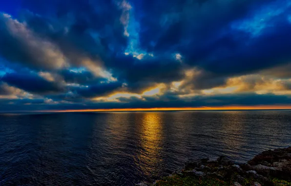 Картинка море, облака, закат, горизонт, Средиземное море