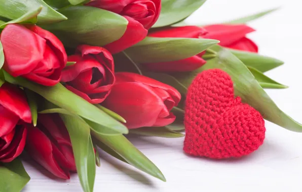 Любовь, цветы, сердце, букет, тюльпаны, красные, red, love