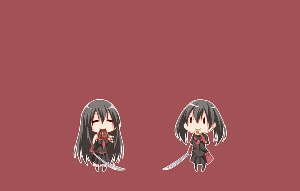 Минимализм, chibi, катаны, jaegers, Akame, Akame ga kill, Kurome, убийца Акаме