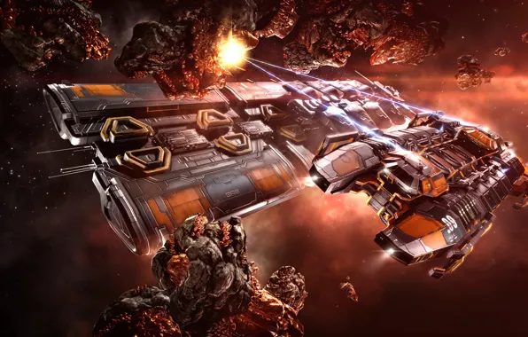 Космос, туманность, астероиды, space, космический корабль, eve online, space ship, космоопера