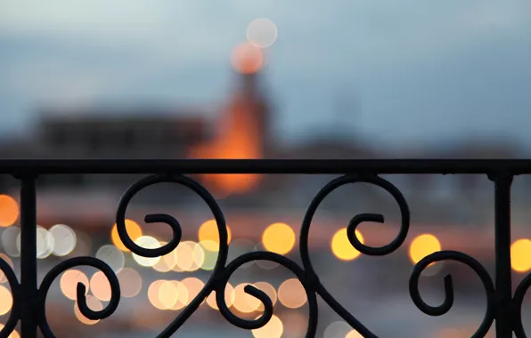 Картинка город, огни, вечер, ограда, балкон, боке, Марокко, Афика