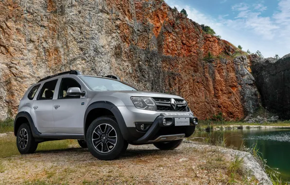 Обои авто, озеро, скалы, Renault, Duster картинки на рабочий стол ...