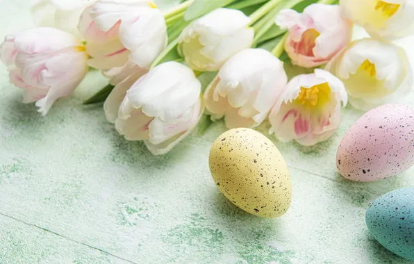 Картинка цветы, яйца, весна, colorful, Пасха, happy, flowers, tulips