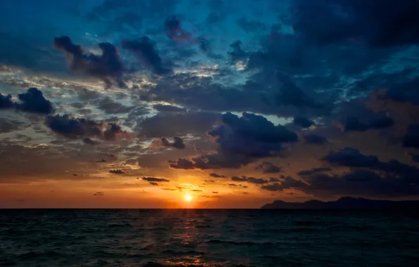 Картинка море, солнце, облака, закат