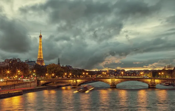 Вода, мост, река, Франция, Париж, Сена, Эйфелева башня, Paris