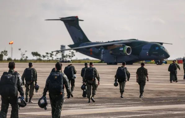 Картинка FAB, Embraer, KC-390, paratroopers, military aircraft, Força Áerea Brasileira, Brazilian Air Force