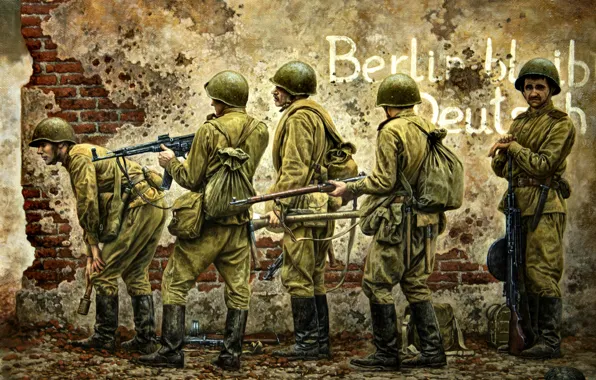 Картинка солдаты, Великая Отечественная война, Винтовка Мосина, Вторая Мировая война, Красная Армия, Советские, ДП-27, StG-44