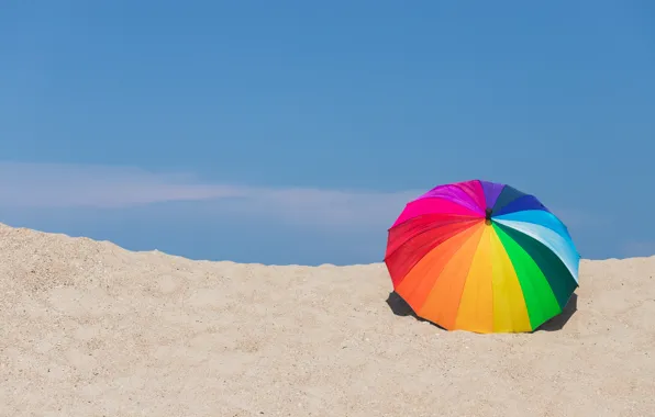 Картинка песок, пляж, лето, зонт, colorful, rainbow, summer, beach