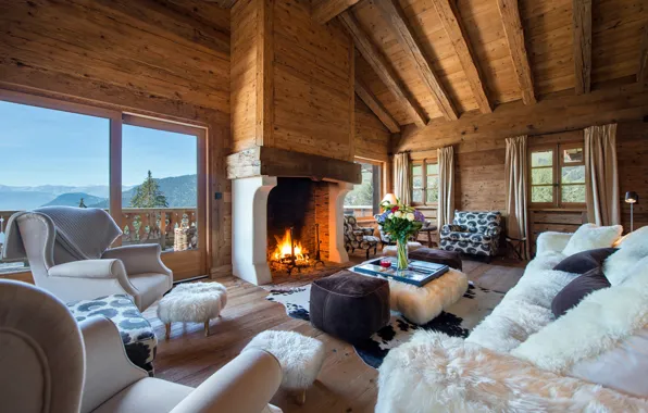 Картинка интерьер, Швейцария, Альпы, камин, гостиная, Swissalps, Tesseln