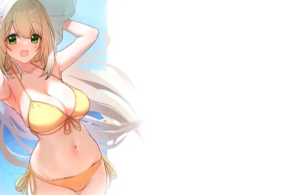 Kawaii, girl, wet, beach, sea, hat, anime, pretty