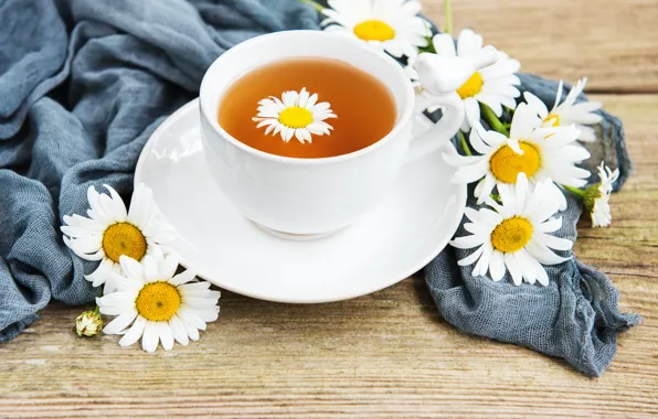Картинка ромашки, чашка, чай душистый