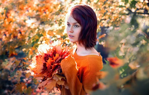 Осень, девушка, природа, листва