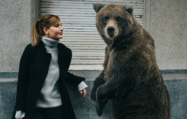 Девушка, друг, медведь, знакомые