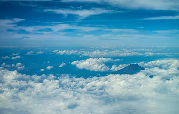 Небо, облака, горизонт, Окинава, гора Фуджи
