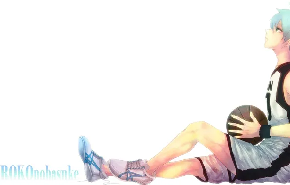 Картинка текст, мяч, парень, баскетбол, синие волосы, спортивная форма, Kuroko No Basket, Kuroko Tetsuya