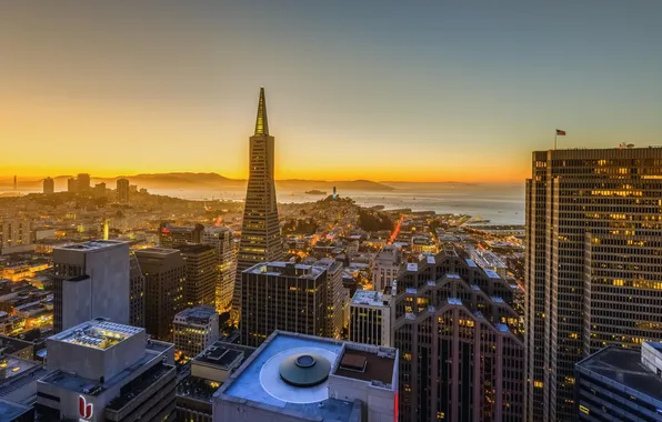 Картинка небоскребы, утро, Калифорния, Сан-Франциско, USA, США, California, San Francisco
