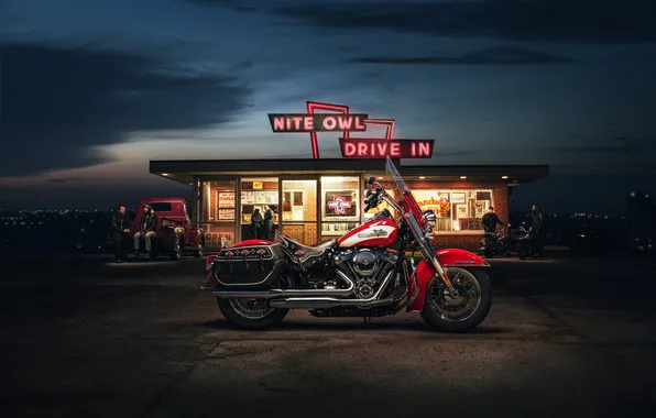 Night, Harley-Davidson, Bikes, Hydra-Glide, Classic bikes