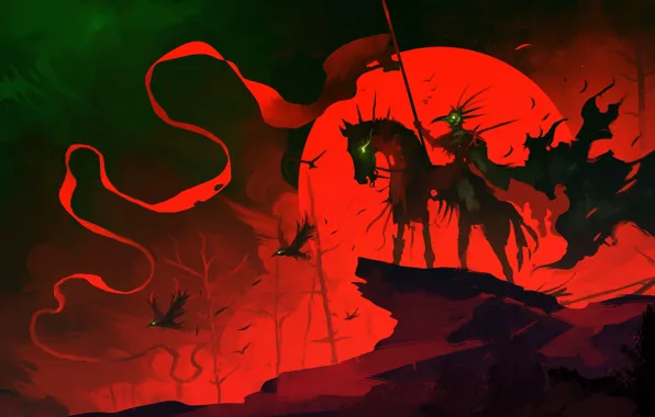 Воин, зарево, всадник, птицв, Raven Cloak