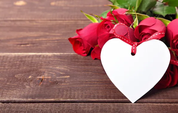 Розы, love, heart, wood, romantic, roses, valentine`s day