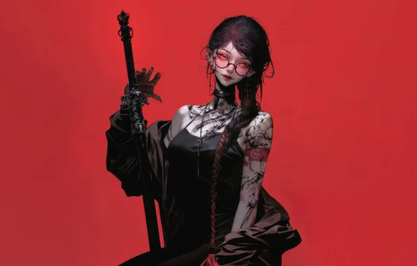 Anime, Tattoo, Katana, Anime Girl, AI Art