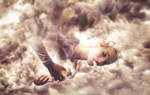 Девушка, облака, мечты