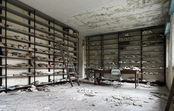 Картинка abandoned, library, decay