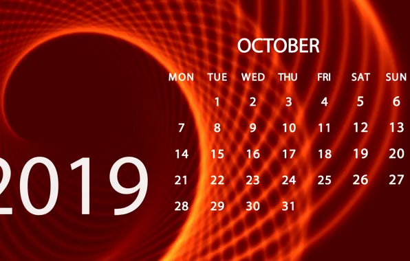 Октябрь, календарь, 2019