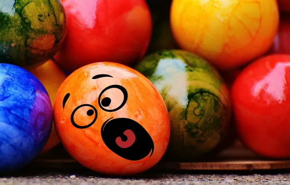 Colorful, смайл, Пасха, rainbow, Easter, eggs, funny, decoration