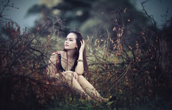 Девушка, поза, азиатка