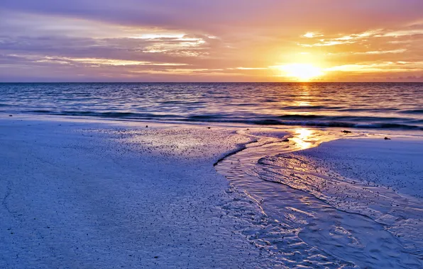 Картинка песок, море, вода, ручей, рассвет, South Andros, Kemps Bay
