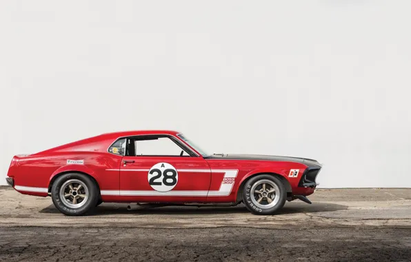 Картинка Mustang, Ford, 1969, red, side view, Ford Mustang Boss 302, legendary