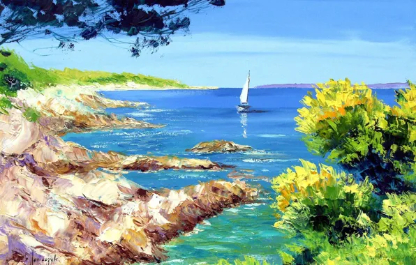 Картинка море, пейзаж, картина, парус, Jean-Marc Janiaczyk