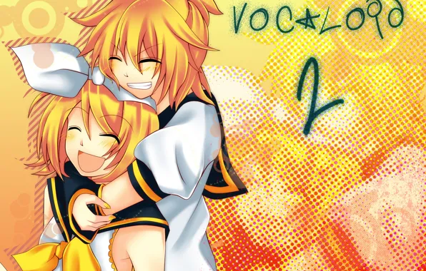 Девушка, радость, аниме, арт, парень, Vocaloid, Вокалоид, Рин