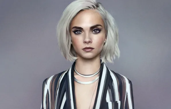 Картинка взгляд, девушка, рисунок, портрет, макияж, пиджак, Cara Delevingne