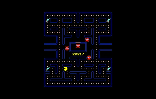 Ретро, pac man, вирусы, namco, аркада, 2021, вакцина, covid