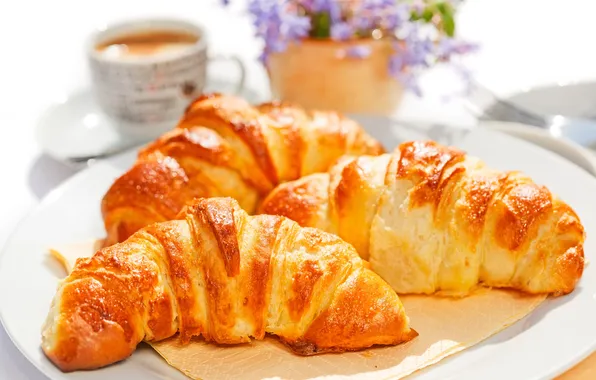 Картинка кофе, завтрак, cup, coffee, круассаны, croissant, breakfast