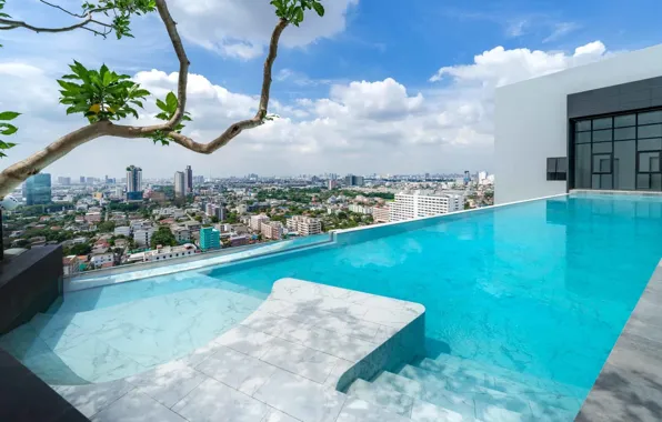 Крыша, панорама, Пентхаус, вид на город, Infinity edge pool i centric, Roof top, Пейзажный бассейн …