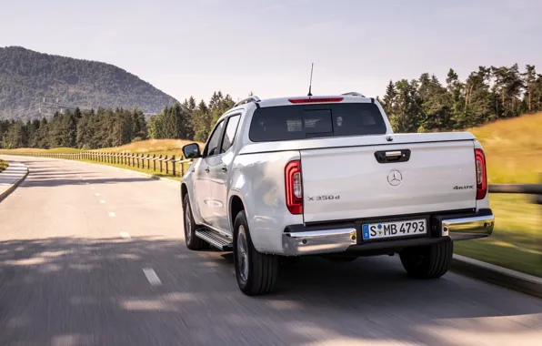 Картинка дорога, белый, Mercedes-Benz, сзади, пикап, 2018, X-Class