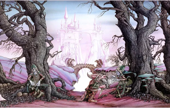 Картинка деревья, замок, фантастика, Rodney Matthews, гоблины
