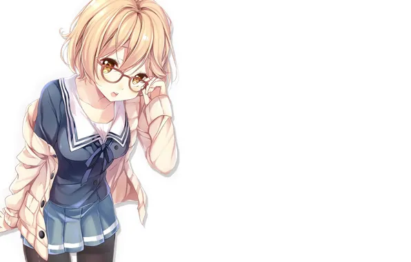 Картинка девушка, аниме, арт, очки, форма, школьница, за гранью, kyoukai no kanata
