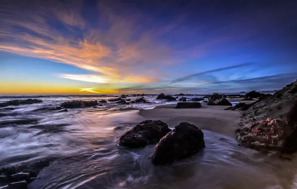 Море, закат, скалы