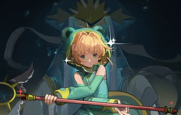 Взгляд, крылья, ангел, капюшон, девочка, Card Captor Sakura, Сакура - собирательница карт
