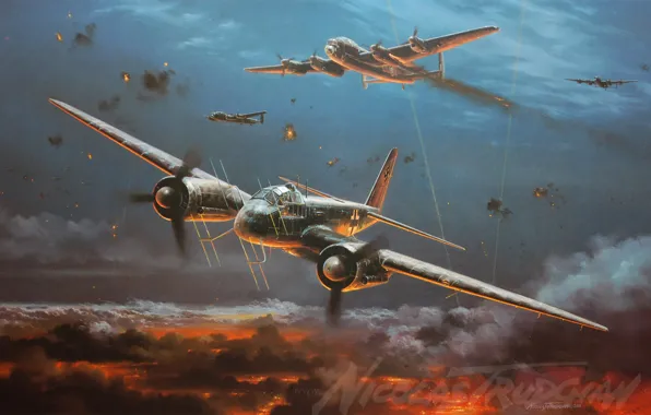 Самолет, painting, Junkers, WW2, Ночной истребитель, aircraft art, Ju 88G, Night Fighter