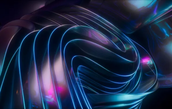 Голубой, Волны, изгибы, Абстракция, Переливы, Digital art, Abstraction, Waves